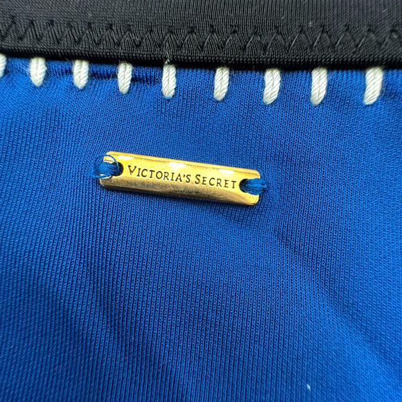 VICTORIA'S SECRET Blue Pink Crochet Boho Hipster Bikini Set 34B Top Large Bottom - Picture 4 of 11